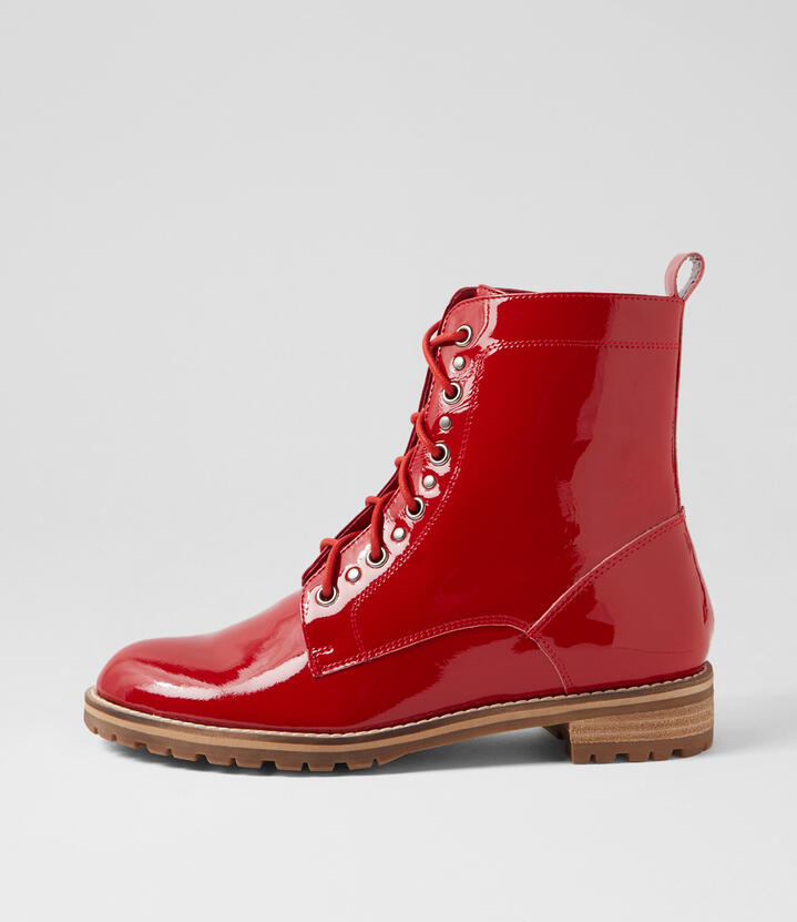 Mangoes W Red Patent Leather Ankle Boots