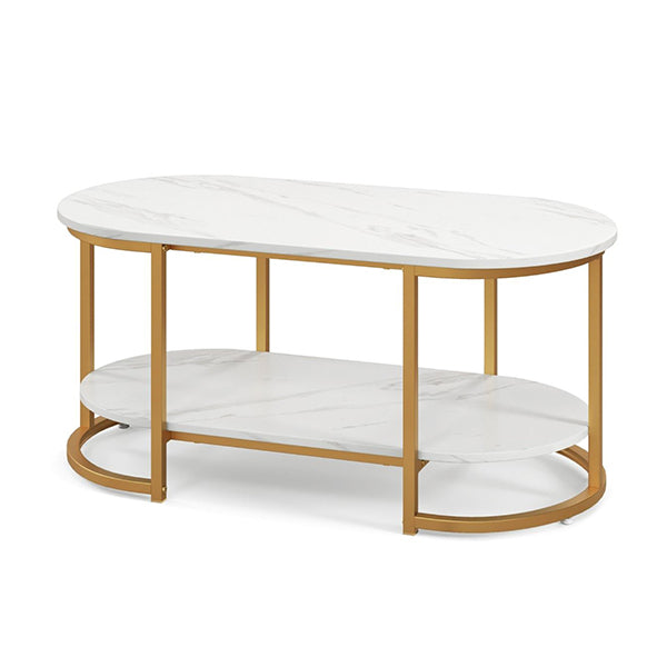Marble Coffee Table Modern 2 Tier Center Table With Open Storage Shelf