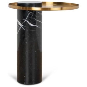 Marcela 40cm Round Brushed Gold Side Table - Black Marble by Interior Secrets - AfterPay Available
