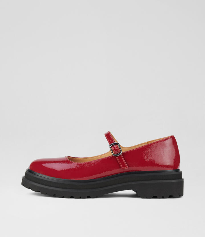 Mary Jane Step Merlot Patent Leather Flat Shoes