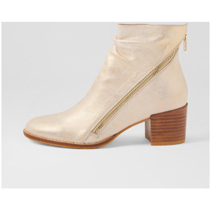 Melech Beige Gold Smudge Leather Ankle Boots