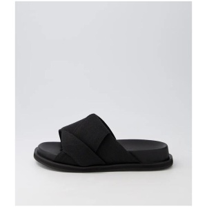 Mellow Footbed Black Linen Slides