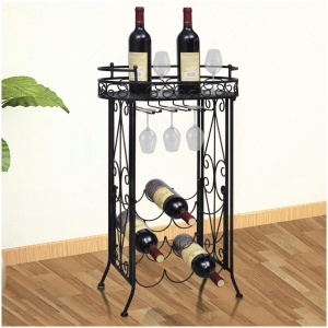 Metal Wine Rack/Table with Hooks for 9 Bottles