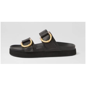 Mim Black Bamboo Leather Slides