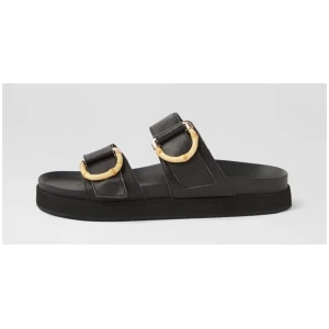 Mim Black Bamboo Leather Slides