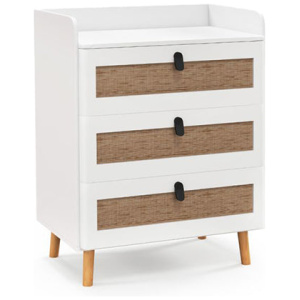 Modern End Table Bedside Table with Rattan Decorated Drawers
