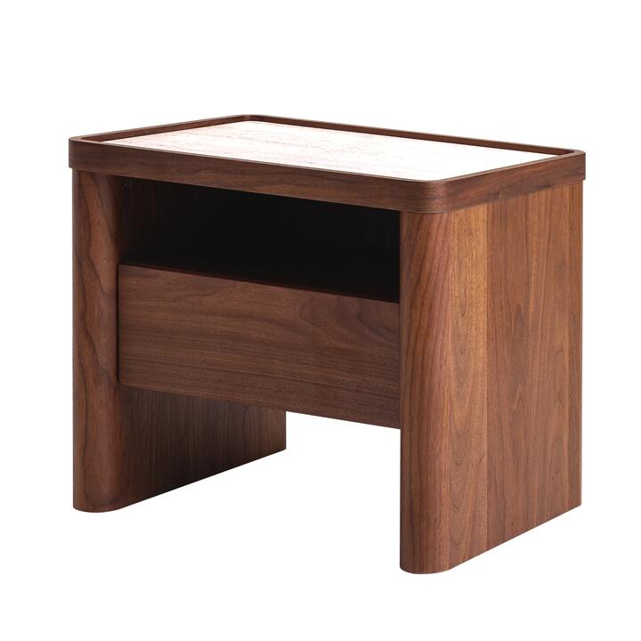Modesta Glass Top Bedside Table - Walnut by Interior Secrets - AfterPay Available
