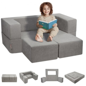 Modular Kids Play Couch 4Pcs DIY Creative Child Sectional Sofa Dark Grey