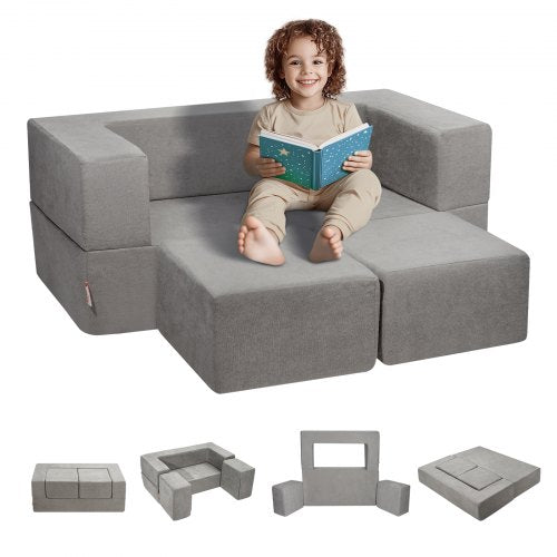 Modular Kids Play Couch 4Pcs DIY Creative Child Sectional Sofa Dark Grey