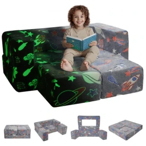 Modular Kids Play Couch 4Pcs DIY Glow in the Dark Toddler Chair Grey