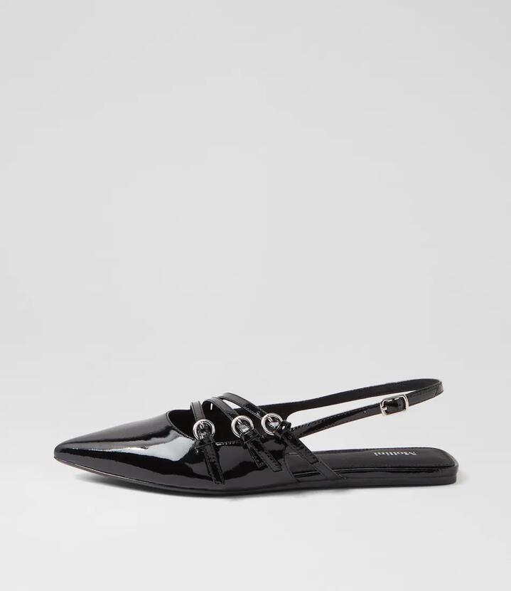 Moena Black Patent Leather Flat Shoes