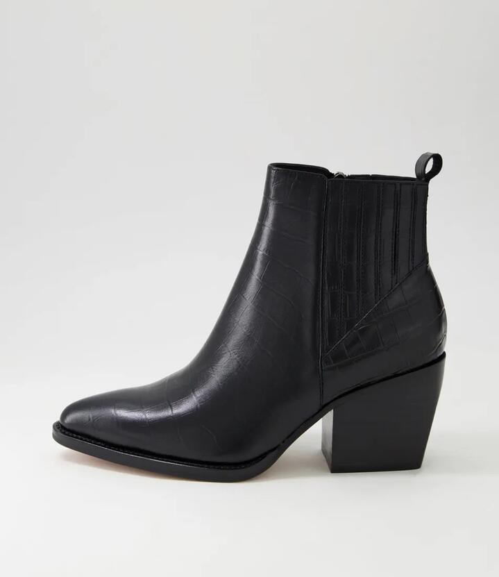 Morene Black Croc Leather Chelsea Boots