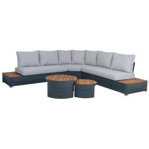 Moreton Teak Lounge Set & Coffee Table, Grey