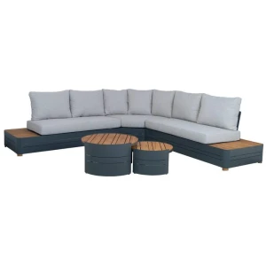 Moreton Teak Lounge Set & Coffee Table, Grey