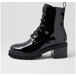 Moriah Black Patent Leather Lace Up Boots
