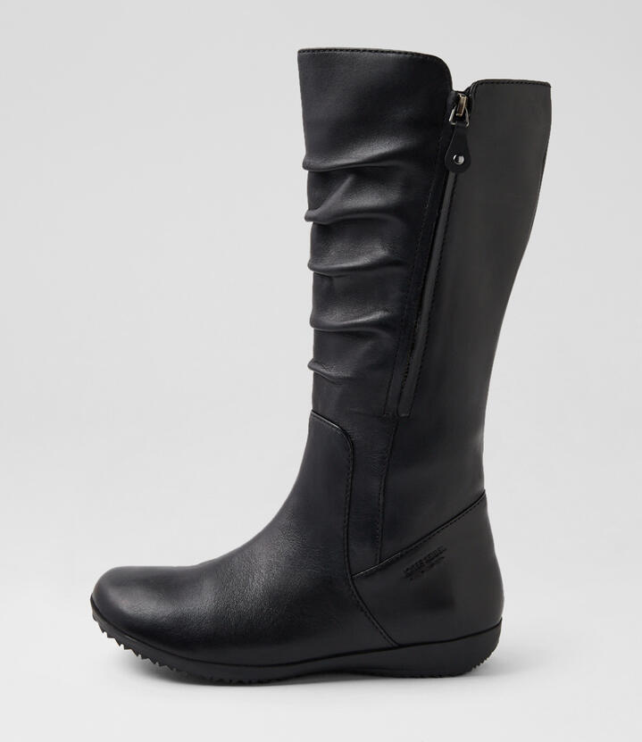 Naly 26 Schwarz Leather Knee High Boots