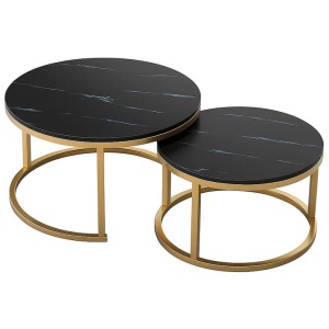 Nesting Coffee Table Faux Marble Small Round Coffee Tables - Black