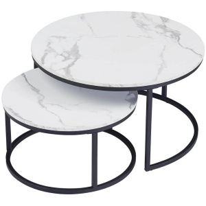 Nesting Coffee Table Faux Marble Small Round Coffee Tables - White