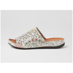 Niomee White Floral Leather Slides