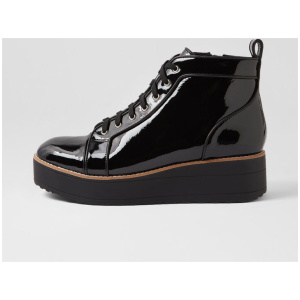 Nirra Black Patent Leather Lace Up Boots