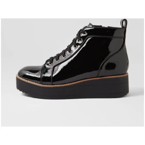 Nirra Black Patent Leather Lace Up Boots