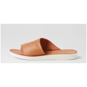 Nomen Dark Tan White Leather Slides