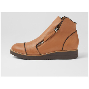 Ooday Dark Tan Choc Leather Ankle Boots
