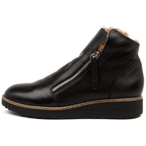 Opal Black Leopard Leather Fur Ankle Boots