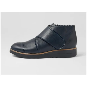 Otting Navy Leather Patent Ankle Boots