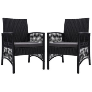 Outdoor Furniture Dining Chairs Rattan Garden Patio Cushion Black X2
