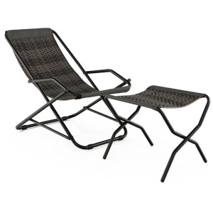 Outdoor Pe Wicker Folding Sling Chair With Armrests And Metal Frame