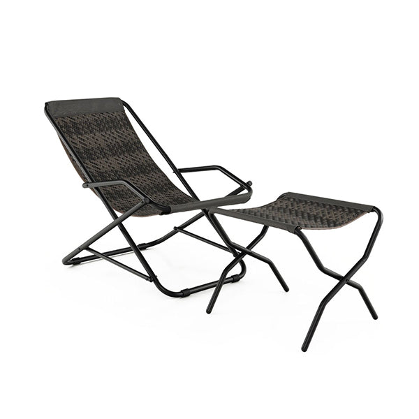 Outdoor Pe Wicker Folding Sling Chair With Armrests And Metal Frame
