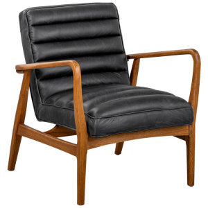 Panton Leather & Oak Armchair, Vintage Black