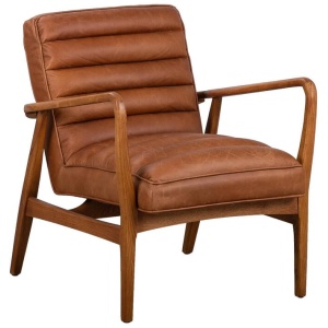 Panton Leather & Oak Armchair, Vintage Saddle