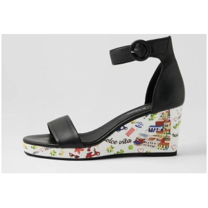Perfectos Black Amalfi Print Leather Sandals