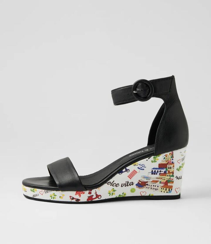 Perfectos Black Amalfi Print Leather Sandals