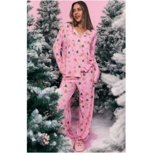 Pillow Talk Printed Long Sleeve Pyjama Set Candy Kiss