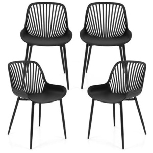 Plastic Dining Chair Set Of 4 With Metal Legs And Cutout Backrest