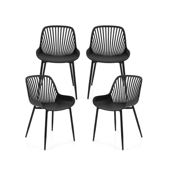 Plastic Dining Chair Set Of 4 With Metal Legs And Cutout Backrest
