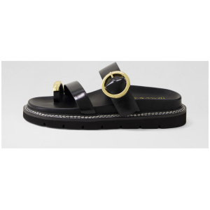 Polished Black Leather Slides