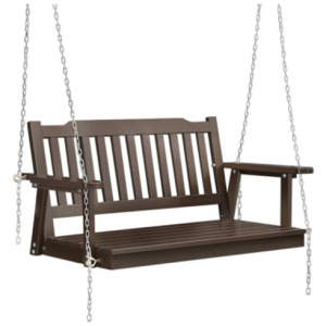 Porch Swing Chair Chain Garden Bench Outdoor Furniture Wooden Brown
