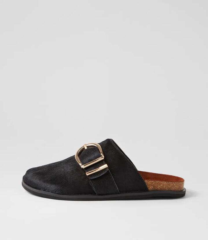 Port Mule Black Pony Slides
