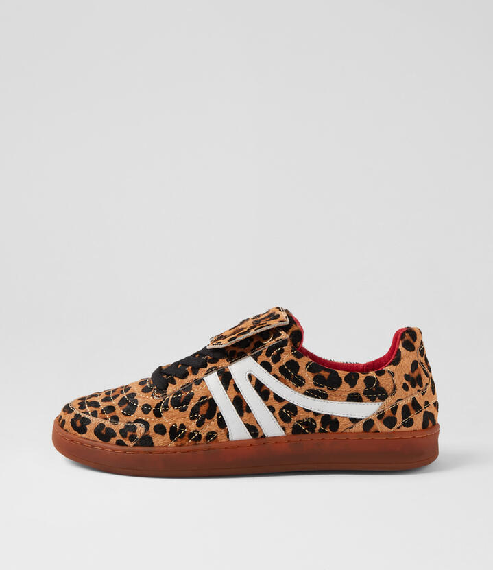 Qallan Leopard White Pony Leather Sneakers