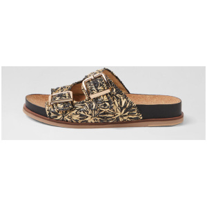 Qarina Black Natural Synthetic Raffia Slides