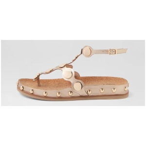 Qellon Champagne Gold Leather Sandals