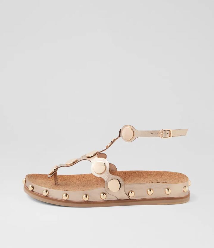 Qellon Champagne Gold Leather Sandals
