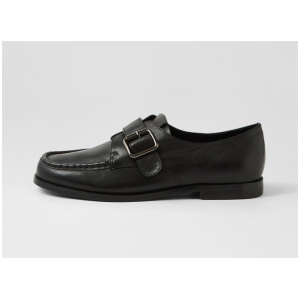 Quazed Black Leather Flat Shoes