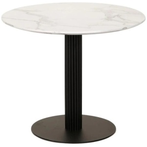 Rafael Round Dining Table With Marble Effect 90cm - Black Metal Frame - White Sevella