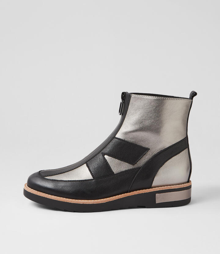 Ratree Black Pewter Leather Ankle Boots