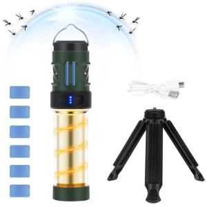 Rechargeable 3-in-1 Camping Light with Mosquito Repellent & Dual Heating - Bright Flashlight, Warm Lantern, Type-C Charging (Army Green)